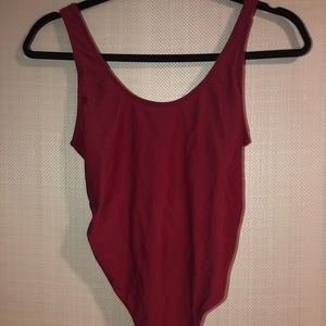 Red One-Piece Bathing Suit with Deep Back + Ties